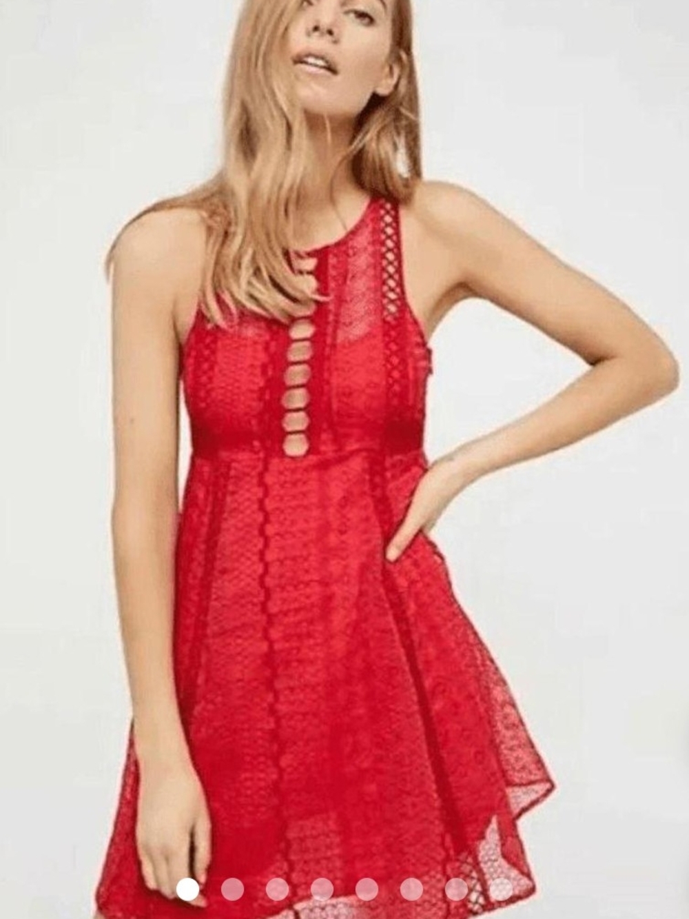 Free People Red Lace Mini Dress with Keyhole Front NWOT